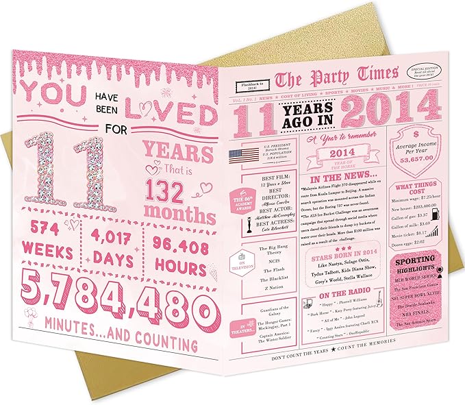 11th Birthday Decorations for Girls,11 Year Old Girl Birthday Card Gifts,11th Bday Card,11 Year Old Bday Decorations for Daughter Granddaughter Niece