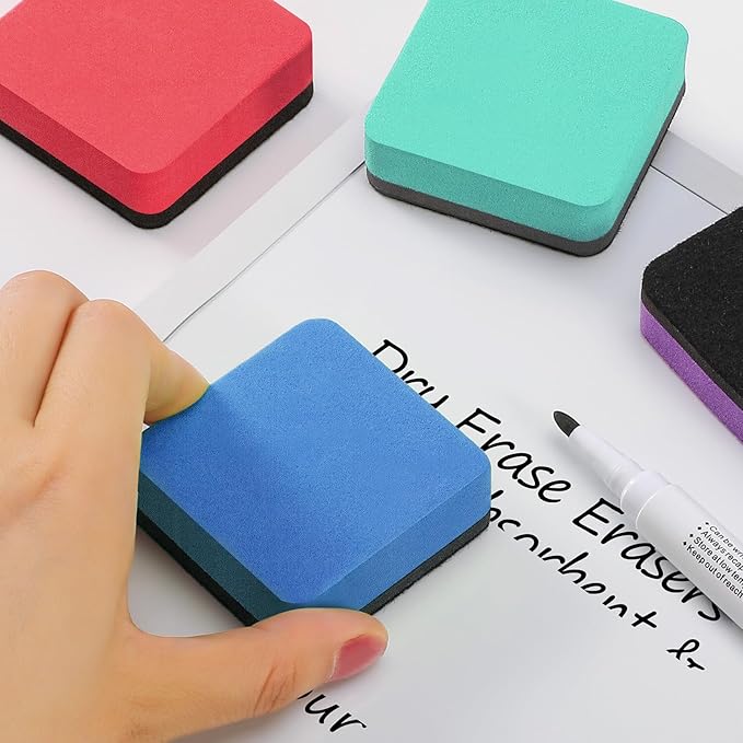 MaxGear 108 Pack Dry Erase Erasers, Magnetic Whiteboard Dry Erasers for Classroom, Mini Whiteboard Cleaning Pads, Chalkboard Wiper Teacher Supplies for School, Office, Home (6 Color Set, 2 x 2 Inch