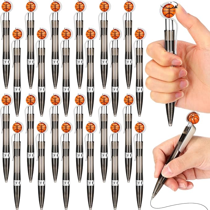 Zhanmai 24 Pcs Novelty Basketball Pens Sports Ballpoint Pens Basketball Party Favors Desk Cool Writing Tool for Students Supplies Stationery School Office Decor(Black,Basketball)