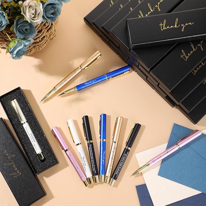 PerKoop 10 Set Thank You Gifts Inspirational Ballpoint Pens with Gift Boxes Bulk Appreciation Party Favors for Employee Coworker Staff Team Friends Office Supplies(Multicolor,Mixed)