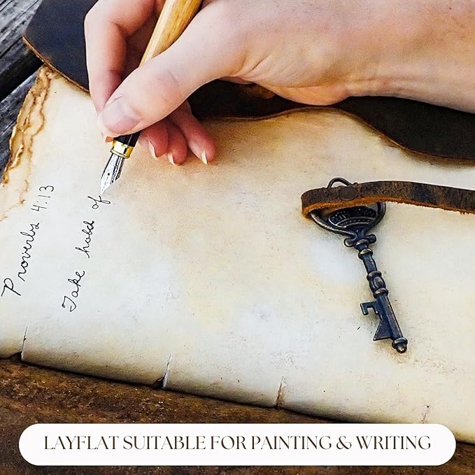 LEATHER VILLAGE Vintage Leather Journal – 200 Handmade Vintage Deckle Edge Paper – Leather bound Journal For Women Men – Vintage Key Closure - Book of Shadows - Green - 6X4 inches (A6)