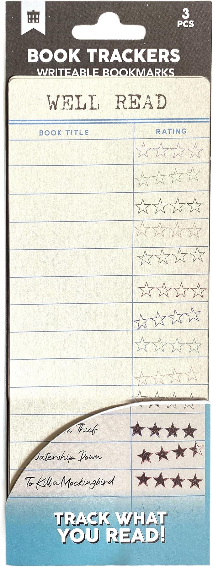 Paper House Productions Book Lover's Reading Tracker Bookmark 3-Pack - Library Card