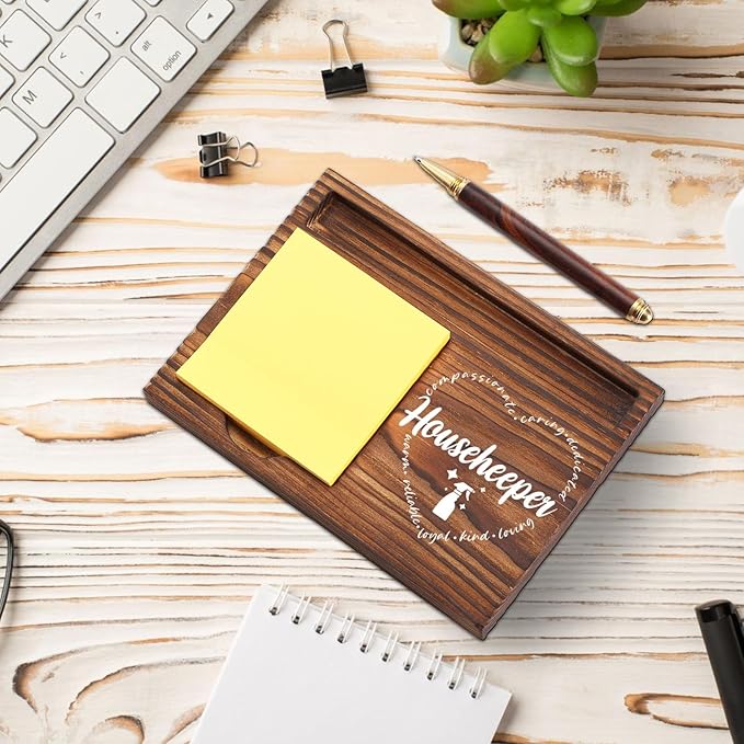 Housekeeper Sticky Note Holder Wooden, Thank You Gift for Housekeeper, Appreciation Gift for Cleaning Crew Squad Social Worker Desk Self-Stick Note Pad Holders TZP33