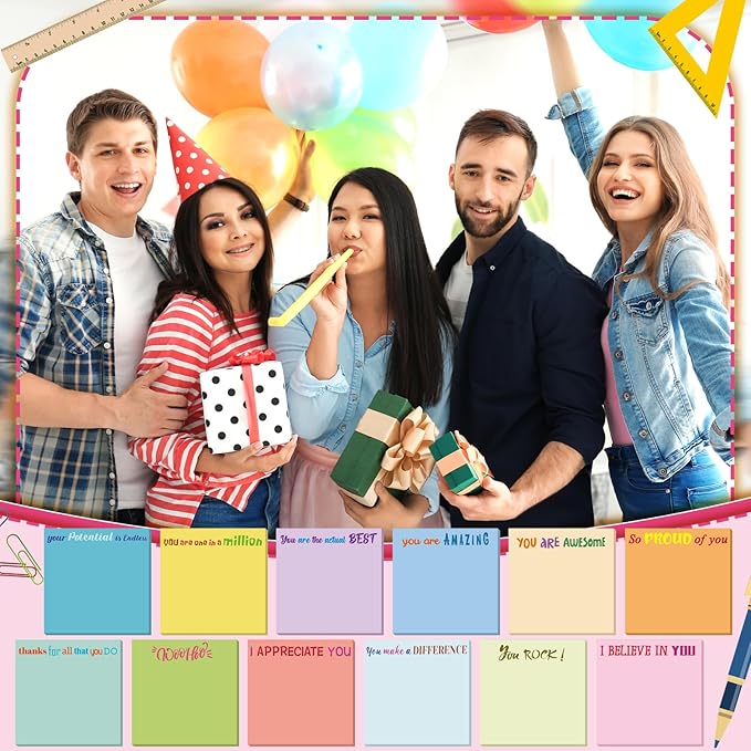 Yinder 24 Pcs Inspirational Sticky Notes with Lines Cute Motivational Sticky Notes Pad Employee Appreciation Gifts Bulk for Teacher Nurse Coworkers Office Supplies 3 x 3''(Elegant Color,Thank You)