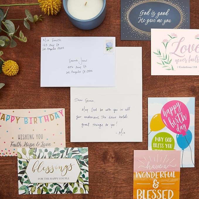 Faithful Finds 48 Pack All Occasion Cards Assortment Box with Envelopes, 4x6 Christian Greeting Cards, Blank Religious Note Card for Birthday, Thank You, Wedding