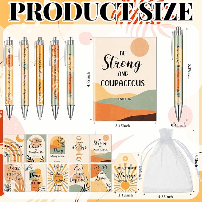 200 Pcs Bible Verse Sets Church Christian Gift Include 50 Scripture Notebooks 50 Bible Bamboo Pens 50 Thanks Tags 50 Organza Bags for Women Man Christian Party Gifts(Boho Color,Bohemian)