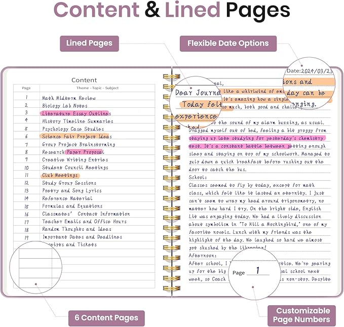 Lined Spiral Journal Notebook for Women, A5 College Ruled Journals for Writing, Hardcover Notebooks for Work, Note taking and Office School Supplies,140 Pages - Purple