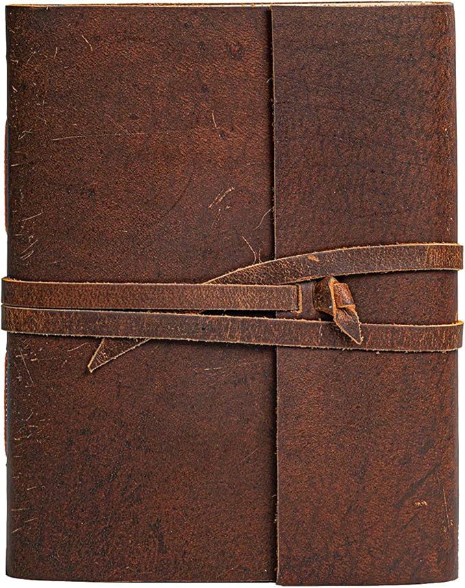 Leather Journal Notebook(6x8 in) - Vintage Leather Bound Journals Handmade Rustic Finish Book for Men and Women Unlined Leather Craft Paper 300 Pages, Leather Notepad Diary, Pocket Diary to Write in