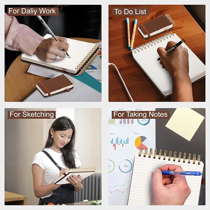 Yoment Top Spiral Notebook Leather Large Steno Pads 240 Pages Spiral Notepad for Work 7x10 Top Bound Steno Notebook, 100 GSM Thick Paper, Left Handed Notebooks for Office College School, Brown