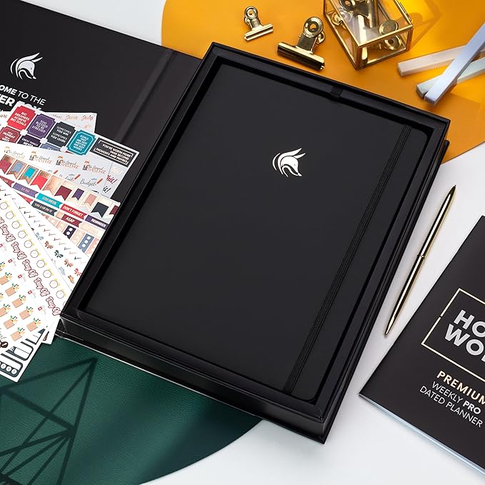 Clever Fox Planner PRO Premium Jan 2025-Jan 2026 – Luxurious Weekly, Monthly & Budget Agenda Organizer for Productivity & Reaching Goals, A4 Hardcover + Keepsake Box – Black