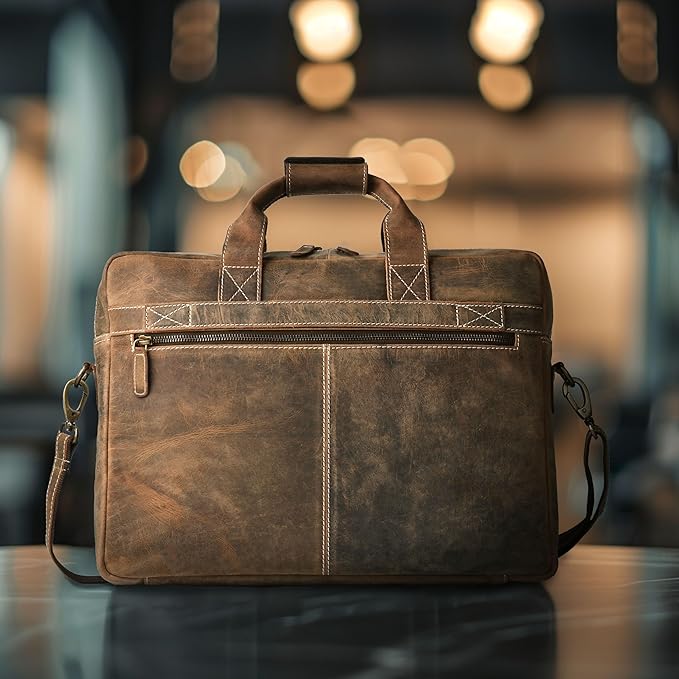 LEATHER VILLAGE 16" Leather Laptop Messenger Briefcase Bag for Men-Leather Satchel for Travel and Office Shoulder Bag- Rustic Brown