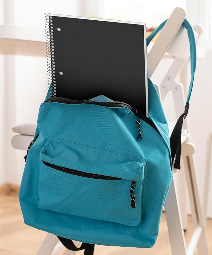 Dunwell College Ruled Spiral Notebook (Black), 1 Subject Notebook 8.5 x 11 for School, Plastic Cover, Pocket Divider, 100 Sheets (200 Pages), 3-Hole Punched Perforated 8 1/2 x 11 Paper