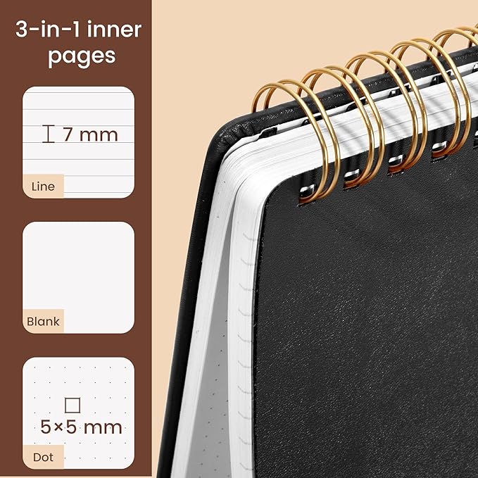 Yoment Top Spiral Notebook Leather Large Steno Pads 240 Pages Spiral Notepad for Work 7x10 Top Bound Steno Notebook, 100 GSM Thick Paper, Left Handed Notebooks for Office College School, Black