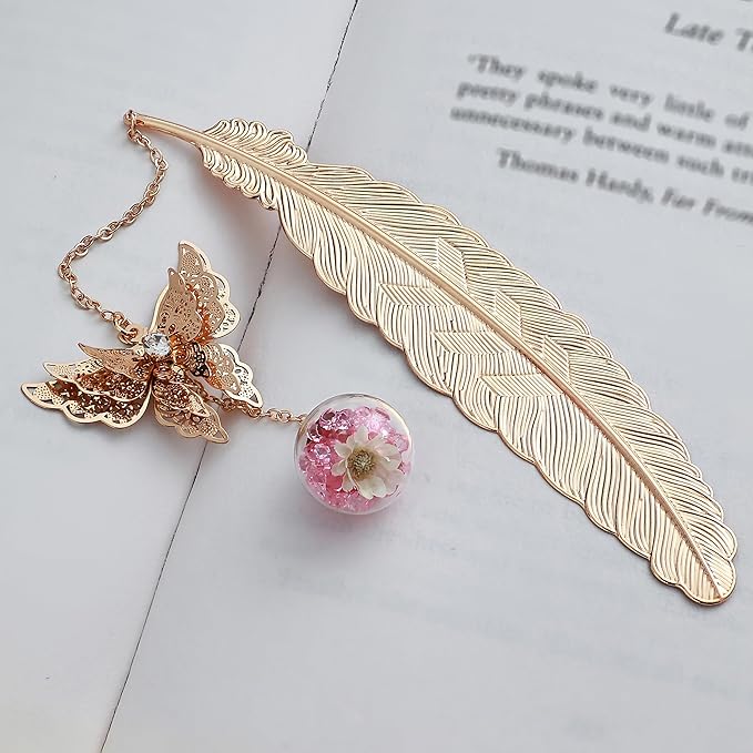 Toirxarn Gold Feather Bookmark with Butterfly Charm - Elegant Bookmarks for Women, Teacher Appreciation Gifts, Book Lovers Gifts, Book Marker for Reading, Unique Birthday Gifts, Stocking Stuffers