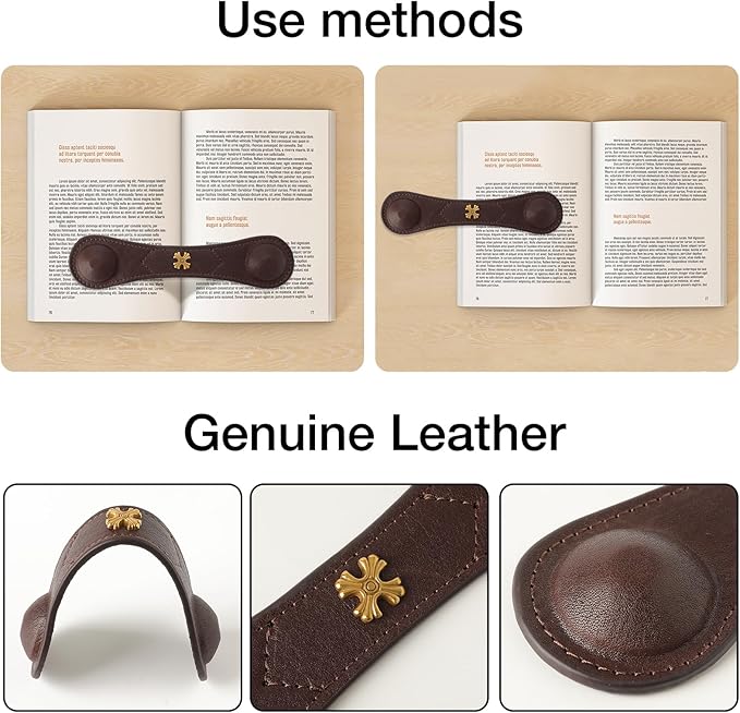 Book Weight Page Holder Heavy Genuine Leather Book Open Holder for Men Women Cookbook Weighted Bookmarks Gift for Writer Reader (02Bookmark Page Holder-Coffee)