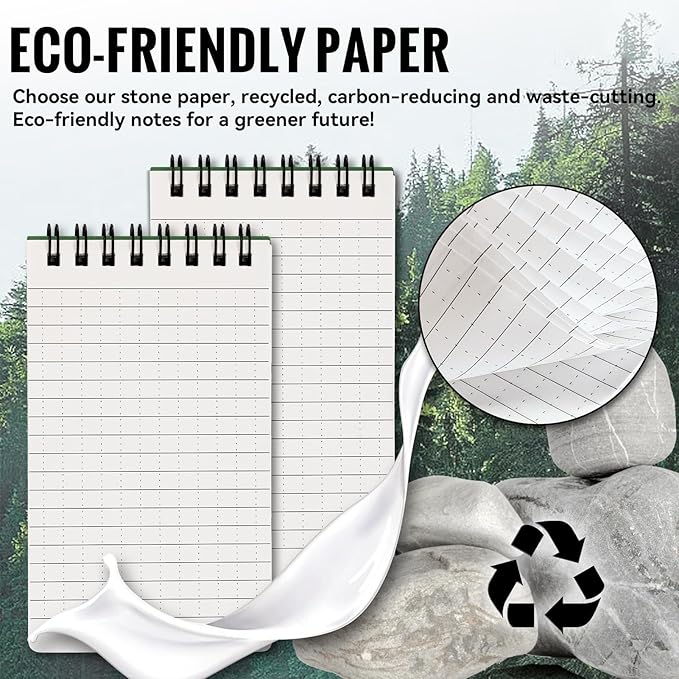 POPYOLA 6 Pack Waterproof Pocket Notebook, 3x5 Pocket Notepad, All Weather Mini Spiral Notepad, Write in the Rain Police Notepad with 100 Squared Pages for Outdoor Home Office School, Green