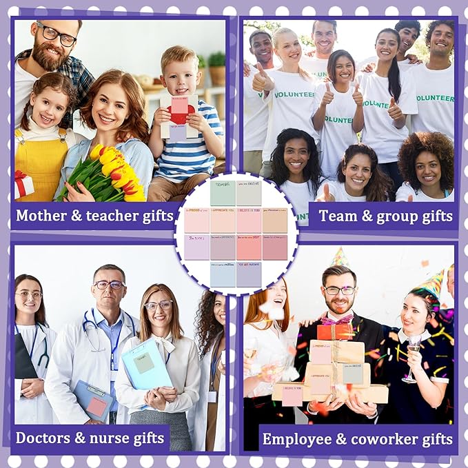 Yinder 24 Pcs Inspirational Sticky Notes with Lines Cute Motivational Sticky Notes Pad Employee Appreciation Gifts Bulk for Teacher Nurse Coworkers Office Supplies 3 x 3''(Aesthetics,Thank You)