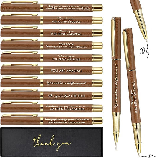 PerKoop 10 Set Thank You Gifts Inspirational Ballpoint Pens with Gift Boxes Bulk Appreciation Party Favors for Employee Coworker Staff Team Friends Office Supplies(Natural,Mixed)