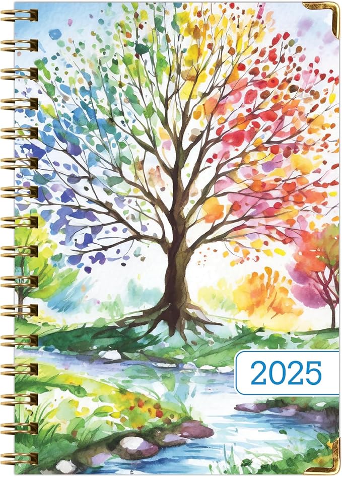 HARDCOVER 2025 Planner, 5.5"x8": 14 Months (November 2024 - December 2025), Daily Weekly Monthly Planner, Yearly Agenda, Bookmark, Pocket Folder and Sticky Note Set (Tree Seasons)