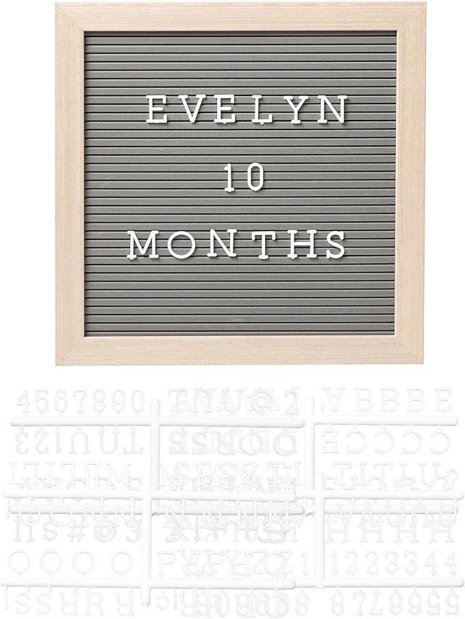 Pearhead Wooden Letterboard Set - Ideal Photo Sharing Prop for Baby Announcements, Milestone Keepsake, Custom Message Board and Shower Gift - Includes 188 Letters, Numbers, and Symbols - Gray
