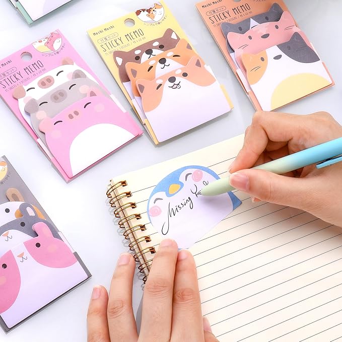 Cute Sticky Notes, 6 Pack 270 Sheets Kawaii Cartoon Animal Sticky Notes, Mini Cartoon Notes Animals Shape Markers Flags Self-Stick Memo Pads for School Home Office, JT-BG072-06