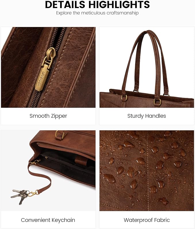 LOVEVOOK Laptop Bag for Women,15.6 Inch Laptop Tote Bag for Women,Vintage Leather Work Tote Bags Computer Teacher Bag,Waterproof Business Bag Office Briefcase