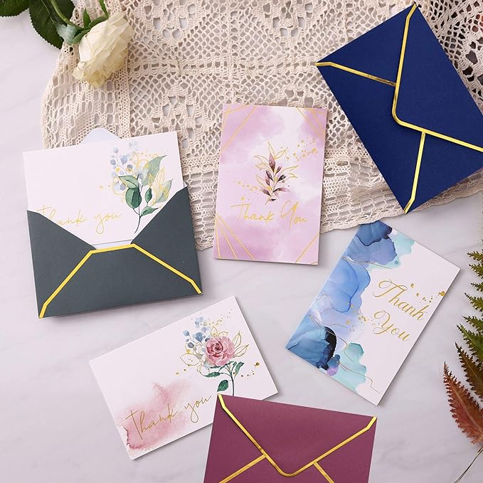Heavy Duty Thank You Cards with Envelopes - 36 PK - Gold Thank You Notes 4x6 Inches Baby Shower Thank You Cards Wedding Thank You Cards Small Business Graduation Funeral Bridal Shower (Assortment)