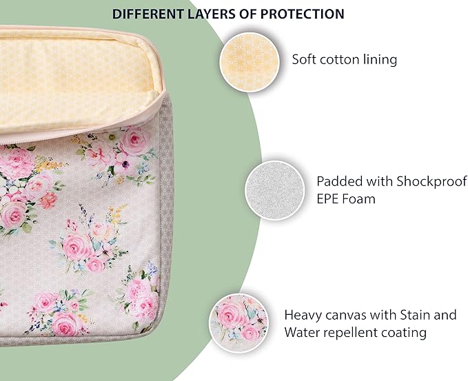 Maison d'Hermine Laptop Bag upto 15.6 inch Stain and water repellent Cotton canvas - Sweetrose Lavender