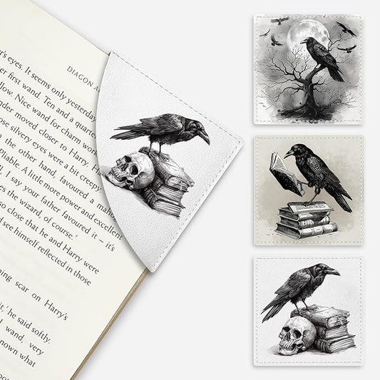 Crows Corner Bookmarks, Cute Leather Book Accessories for Book Lovers, 3 Pcs Reading Book Page Markers for Women Men Student Teacher Retirement Birthday Gifts