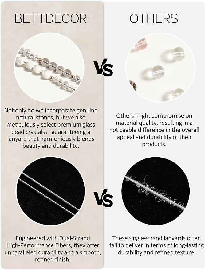 Lanyards for ID Badges and Keys,Natural Stone Beaded Teacher Lanyard for Women,Retractable Lanyard with ID Holder Cute Lanyards for Teachers(White)