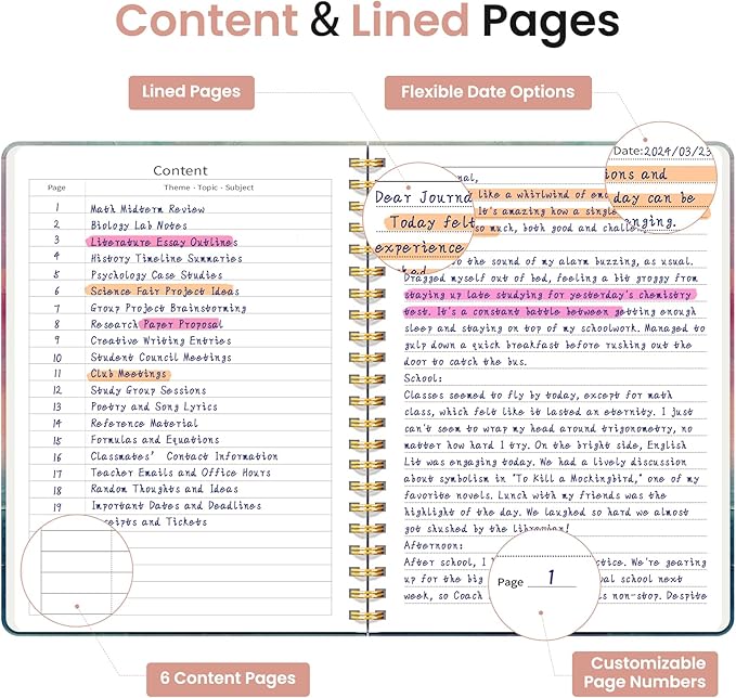 Lined Spiral Journal Notebook for Women, A5 College Ruled Journals for Writing, Hardcover Notebooks for Work, Note taking and Office School Supplies,140 Pages - Sunset