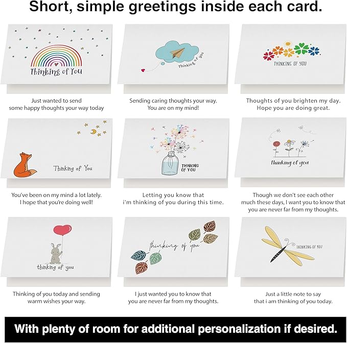 Dessie 30 Unique Thinking Of You Cards With Greetings Inside. Large Greeting Cards Boxed Set. 30 Different Designs - No Repetition. Assorted Color Envelopes, Gold Seals, Storage Box.