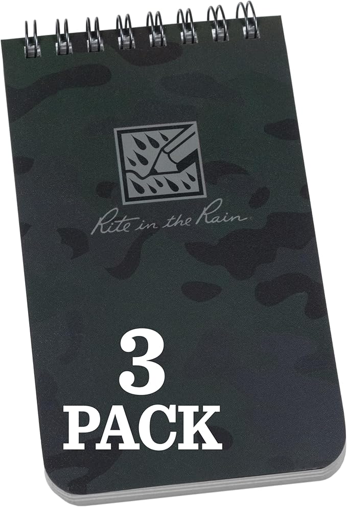 Rite in the Rain Weatherproof Top Spiral Notebook, 3”x 5”, NightHawk Camo Cover, Universal Pattern, 3 Pack (No. NHC35-3)