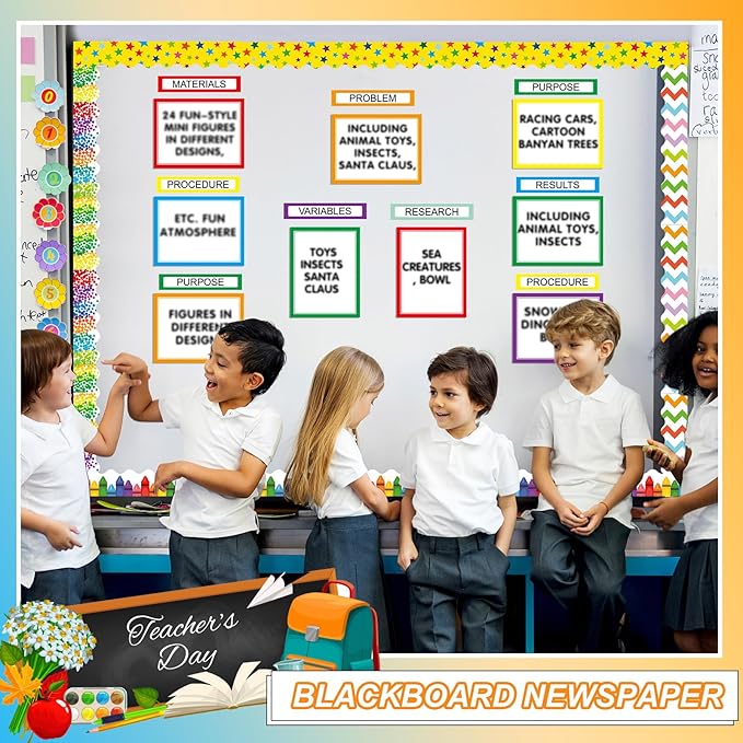 90 Pcs Science Fair Board Supplies 60 Trim Scalloped Bulletin Board Borders 24 Presentation Board Subtitles 6 Science Fair Titles for Classroom Display Boards (Rainbow)