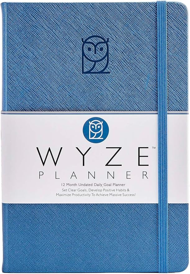 Pro - Goal Setting Planner to Increase Productivity and Achieve Personal and Business Goals. 12 Month Undated Daily, Weekly and Monthly Journal Organizer with Calendar (Blue)