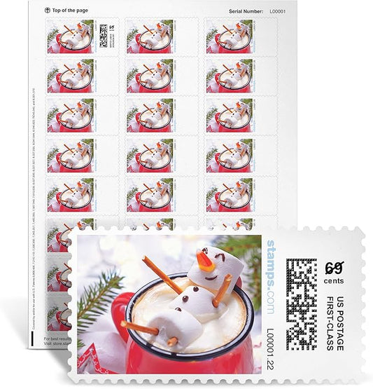 Frost Hot Cocoa NetStamps 120-Pack (5 Sheets) Printable Postage Labels (Stamps.com Subscription Required) - Print Approved Postage - Inkjet & Laser Printers - Business, Personal, Home