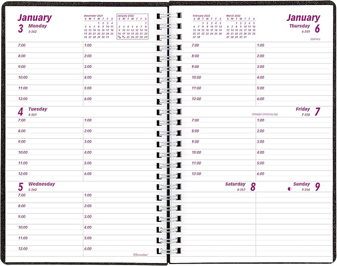 Brownline 2022 DuraFlex Weekly Planner, Appointment Book, 12 Months, January to December, Twin-Wire Binding, 8" x 5", Black (CB75V.BLK-22)