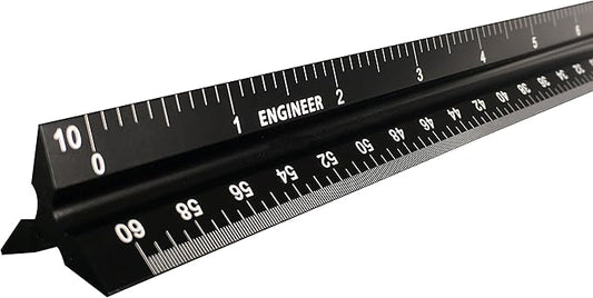 12 Inch Triangular Engineer Scale Ruler, Anodized Solid Aluminum Core with Laser Etched Scales, Imperial Scale - 1:10, 1:20, 1:30, 1:40, 1:50, 1:60, Ideal for Civil Engineering Drafting