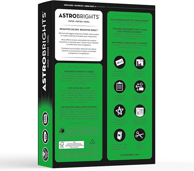 Neenah Astrobrights Color Paper, 8.5” x 11”, 24 lb/89 GSM, Gamma Green, 500 Sheets (21548) (Pack of 2)