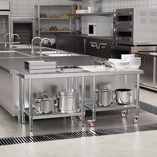 Stainless Steel Table for Prep & Work with 4 Caster Wheels with Backsplash 24 x 36 NSF Metal Commercial Kitchen Adjustable Under Shelf Worktable for Restaurant Home Outdoor