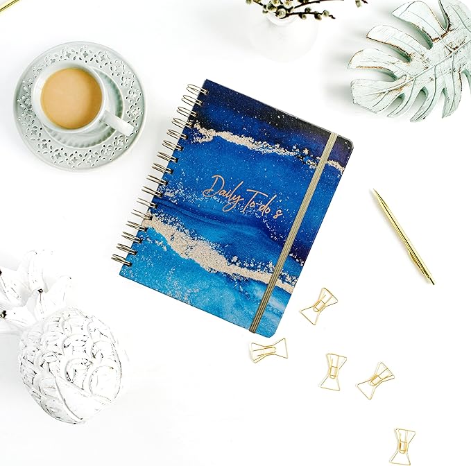 Paper 'n Such Undated Daily Planner, Spiral To Do List Notebook to Organize Your Daily Tasks and Agendas (6.5x8.5), School Or Office Supplies for Women & Men - Dark Blue