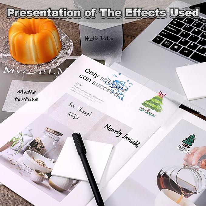 SYMDROMIA Transparent Sticky Notes 12 Pack, Frosted Glitter White 3x3 Inch, High Transparency Glass-Like Adhesive Clear Seee Through Sticky Notes for Women Office School Supplies 600 Sheets