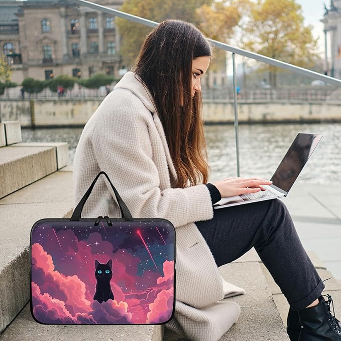 Laptop Sleeve Case Bag 15 inch, Pink Sky Cat Slim Carrying Case Durable Handbag Travel Laptop Bag for 15 inch MacBook Air M3/M2/15 Pro/Surface Laptop 7/6/5/4/3/ Dell XPS 15 Plus