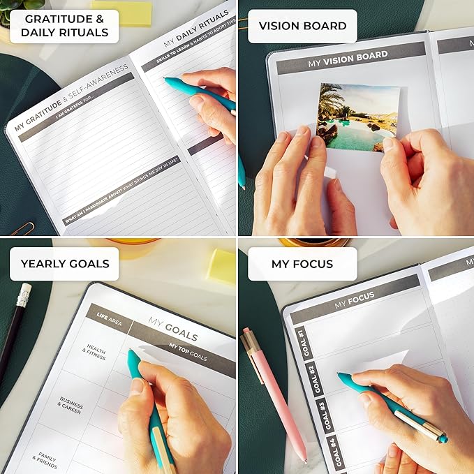 Clever Fox Daily Planner – Undated Planning Notebook with Hourly Schedule & to-Do List – Personal Day Task & Work Organizer, 6 Months (Silver Black)