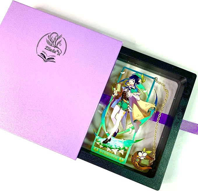 Genshin Impact Barbatos Brass Bookmarks with 3D Display Box for Women Men Sisters Friends - Ideal Birthday Gifts for Book Lovers - Zllada