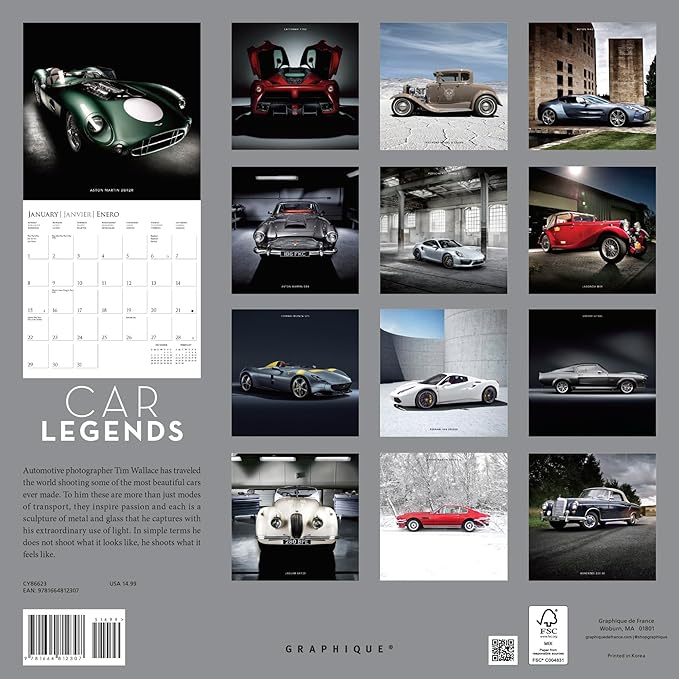 Graphique 2023 Car Legends Wall Calendar | 12” x 12” | Thick Paper | Home & Office Organizer | Large Monthly Grid | 3 Languages & Marked Holidays | 4 Month Preview Page for 2024…