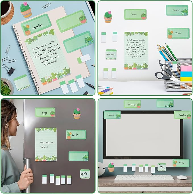 We Grow When Things are Hard Sticky Notes Set, 550 Sheets, Cute Cactus Shaped Self-Stick Notes Pads Plant Divider Tabs Bundle Writing Memo Pads Back to School Office Supplies Small Gift