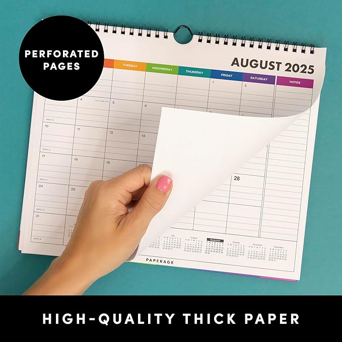 PAPERAGE Calendar 2025-12 Month (Rainbow), Minimalist Wall and Desk Calendar with Monthly Views and Yearly Plans – Small (9 in x 11 in)
