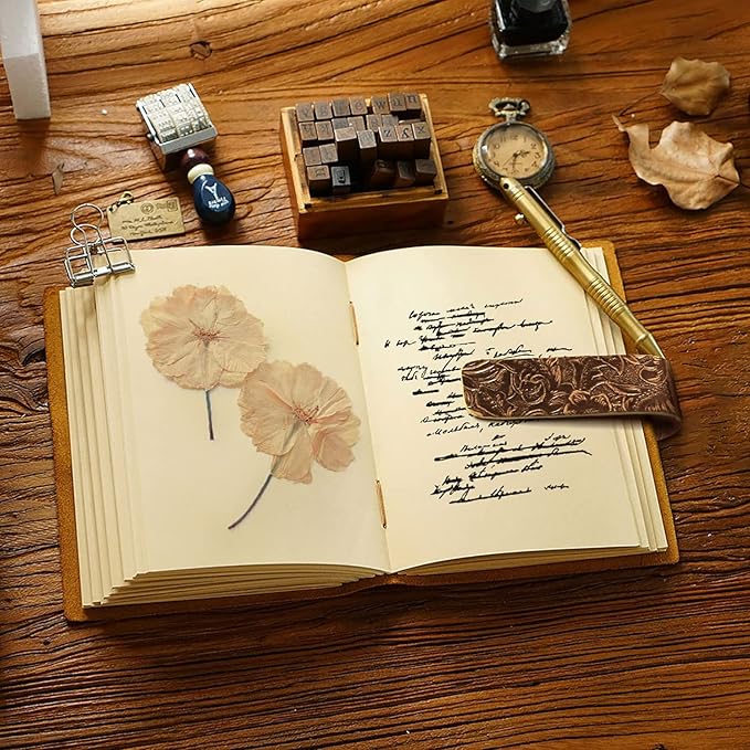 Leather Journal Notebook - Rustic Handmade Vintage Leather Bound Journals with Pencil Case for Men and Women - Leather Craft Unlined Paper 400 Pages, Leather Book Diary Notebook (8.6" x 6")