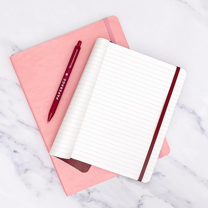 PAPERAGE Softcover Lined Journal Notebook (Blush), 176 Pages, Large B5 College Ruled Notebook, 7.6 inches x 10 inches - 100 GSM Thick Premium Paper, Soft Vegan Leather Journal for Home, Work & School